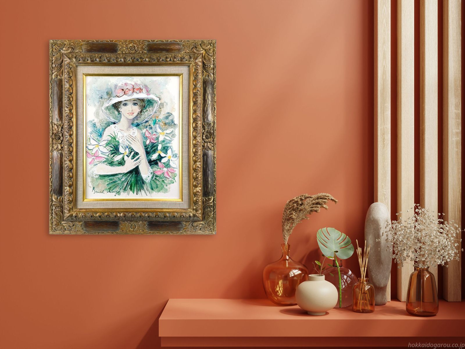 ベルナール・シャロワ 「ブーケを持つエマ」 油彩＋水彩 絵画