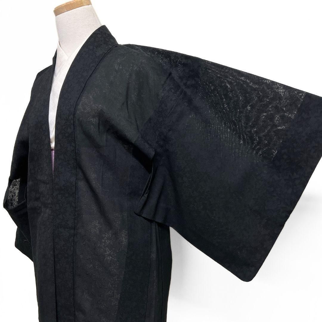 夏用 紗 羽織 身丈80 楓文様 黒地 正絹 着物 041b p
