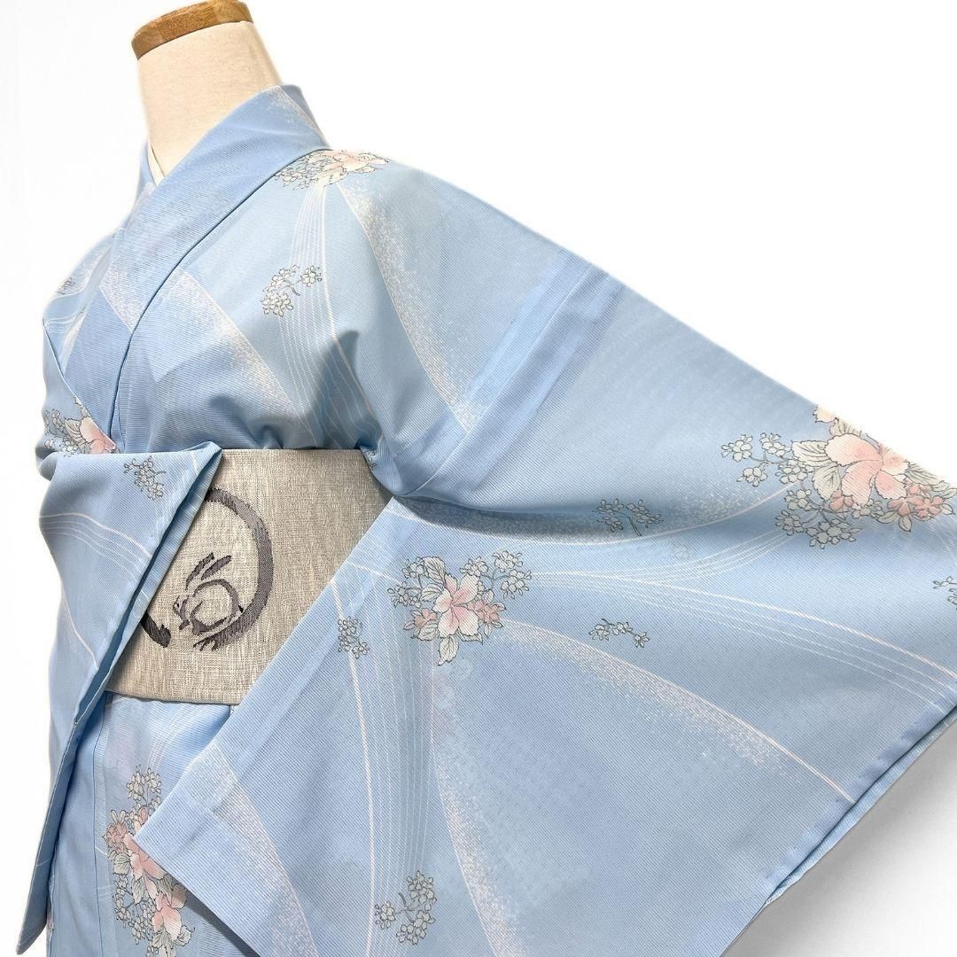 洗える着物 夏用 絽 小紋 花模様 流線 裄 正絹 着物 041b p - メルカリ