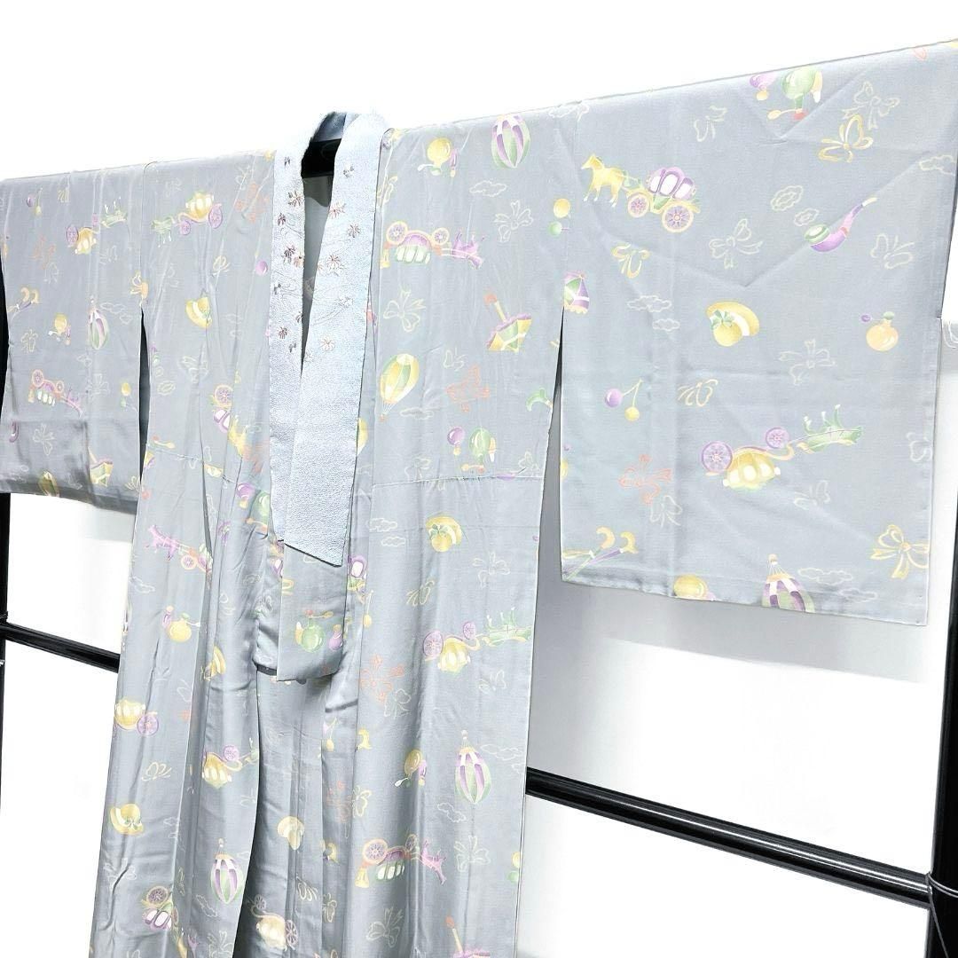 刺繍　菊花　リボン　気球　馬車　キセル　さくらんぼ　正絹　着物　041b p
