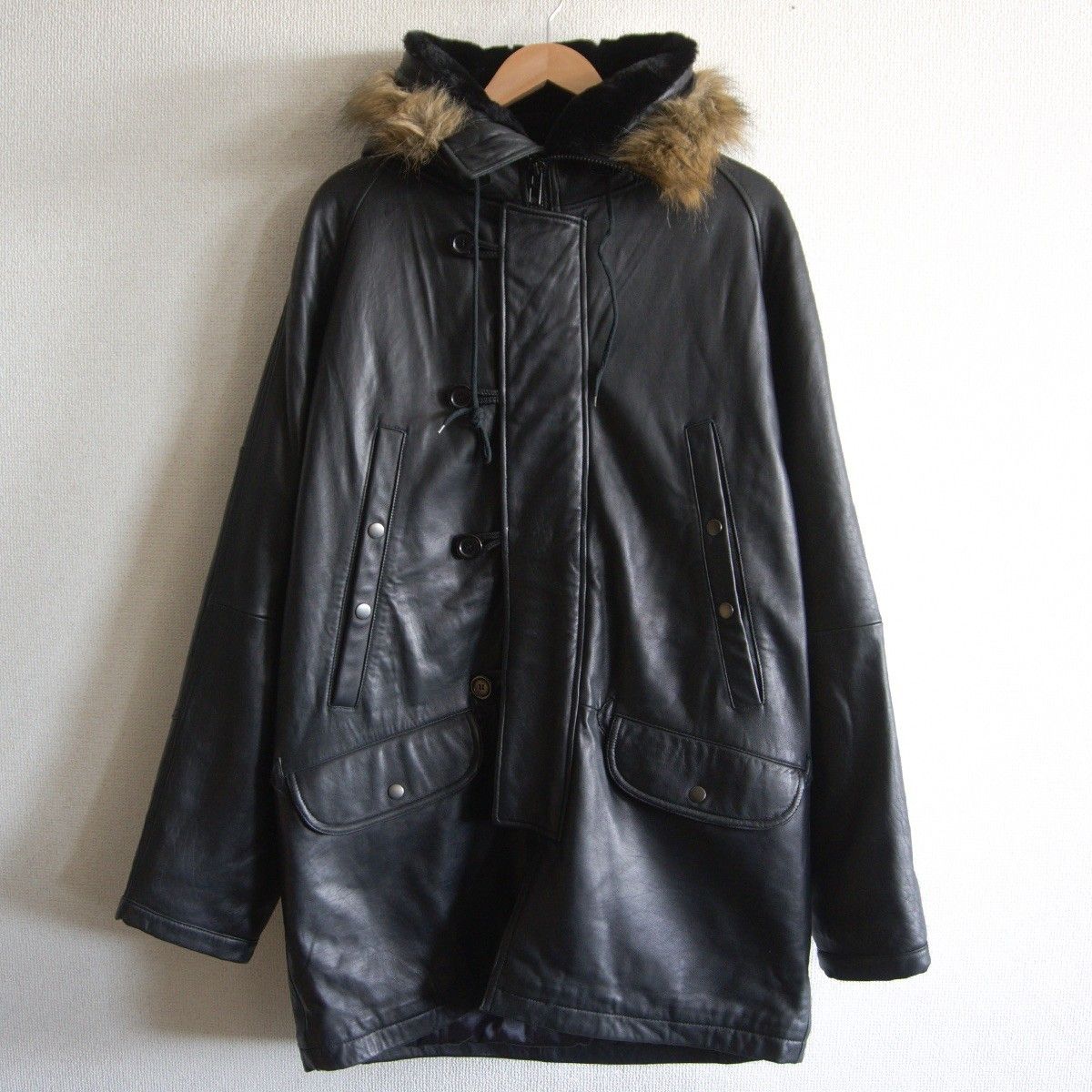 【美品】OLD STUSSY【レザー ファー コート】 L オールド ステューシー ブラック 古着 26040855