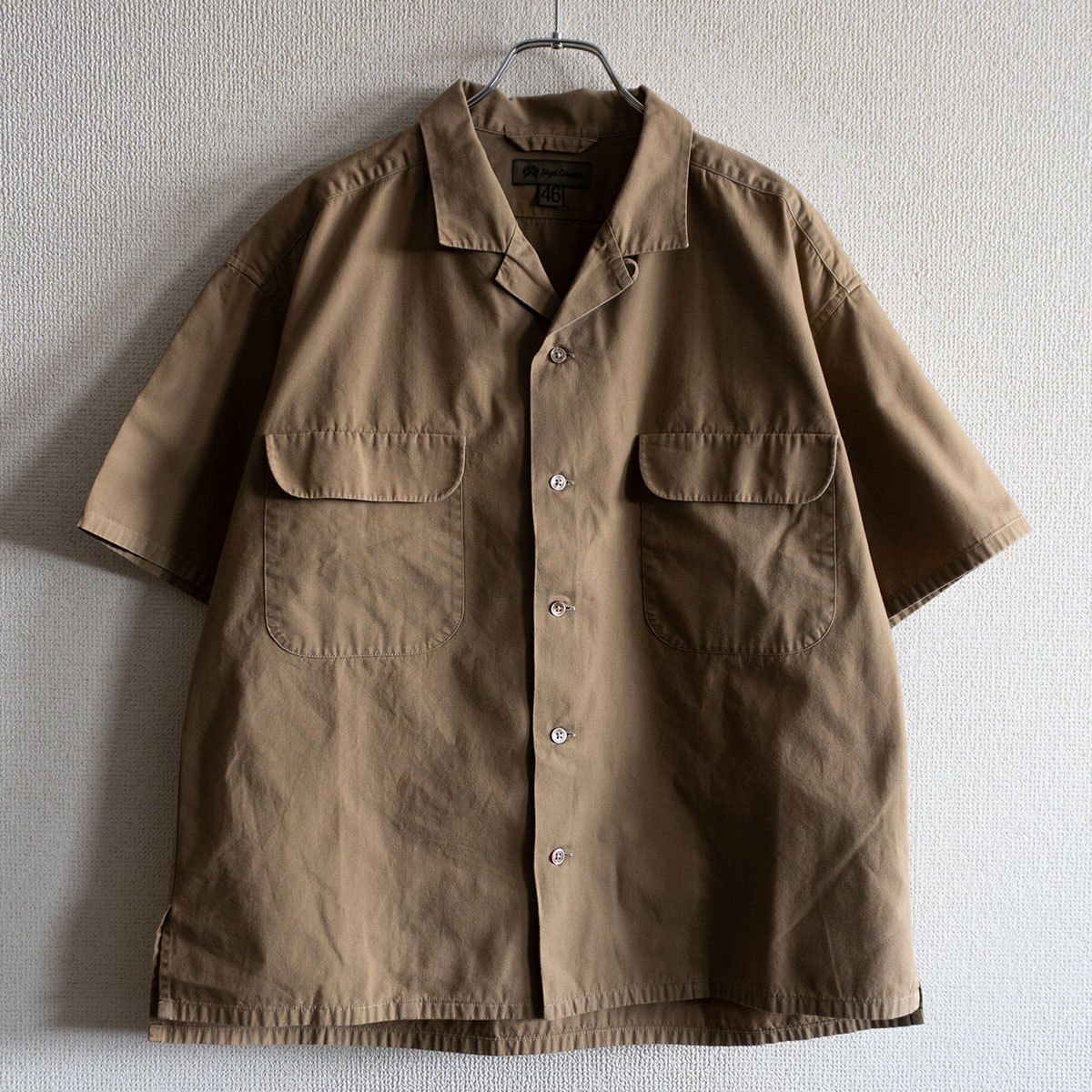 【美品】Nigel Cabourn コットンオープンカラー シャツ 50 カーキ 人気】NIGEL CABOURN 【OPEN COLLAR SHIRT COTTON TWILL】46 カーキ