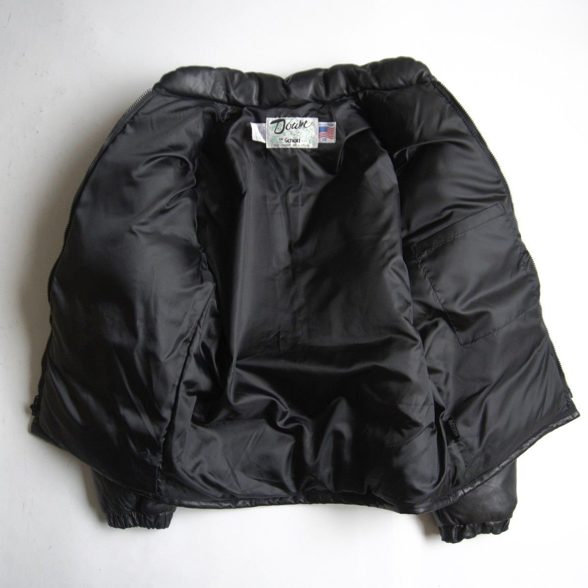 美品】SCHOTT【214D/レザーダウンジャケット】38 ブラック ショット