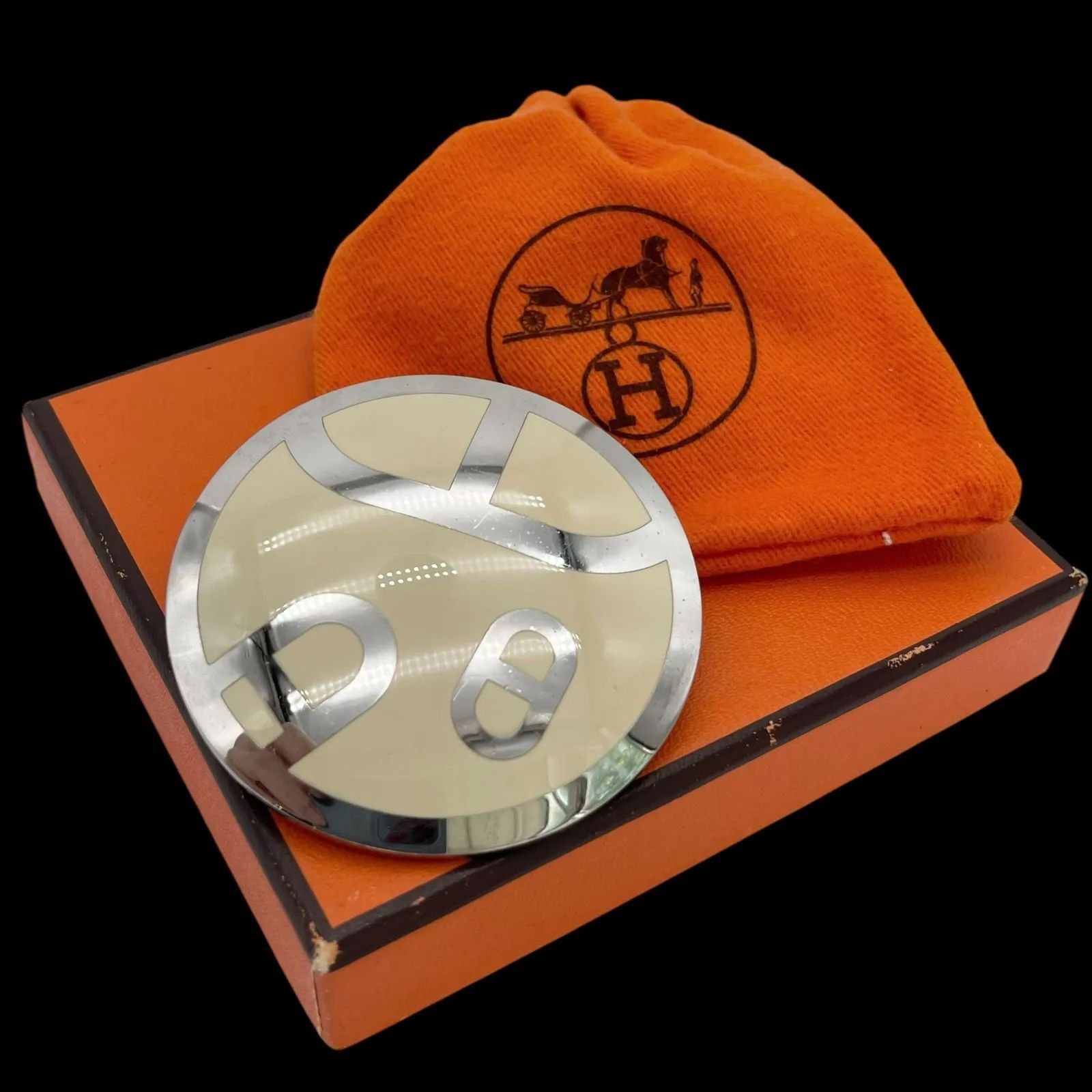 HERMES エルメス シェーヌダンクル スカーフリング ベージュ ヴィンテージ