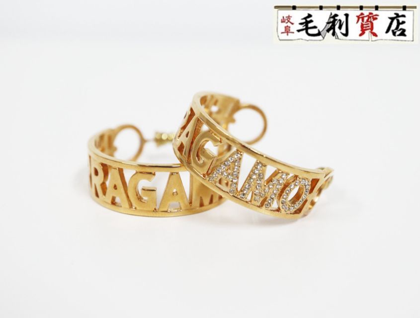 フェラガモ FERRAGAMO ロゴ クリスタル ゴールド GP フープピアス レディース【中古】アクセサリー
