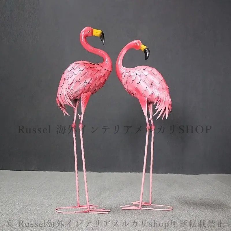 ガーデンオーナメント フラミンゴ 庭 置物 オブジェ 2羽セット 鳥 屋外インテリア 装飾 アニマル ピンク おしゃれ かわいい 4-7