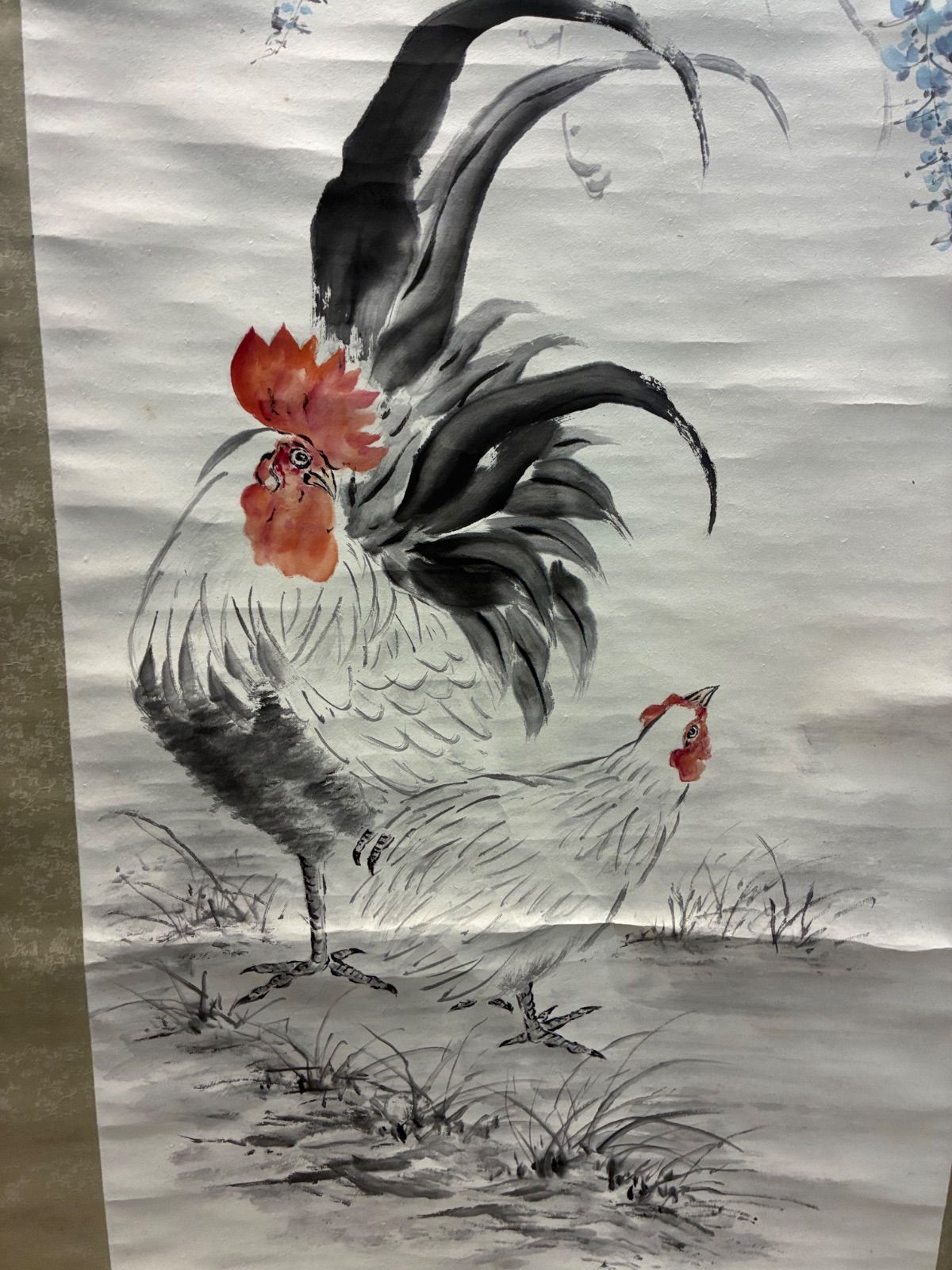 掛軸 浪砂『藤花瑞鶏図』花鳥図 絹本 合わせ箱付 - メルカリ