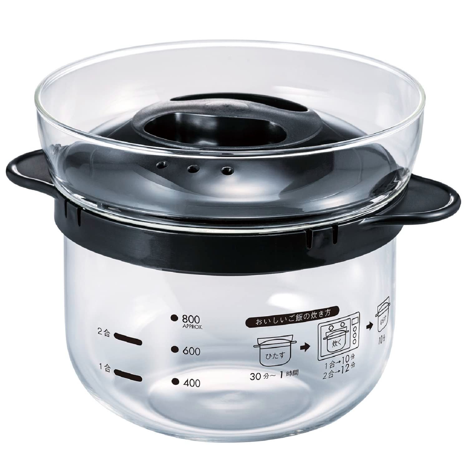 【売切注意】 ギフト プレゼント 日本製 贈り物 1~2合用 ブラック 電子レンジ用 XRCN-2-B ガラスのレンジご飯釜1~2合 HARIO(ハリオ) 12,443円