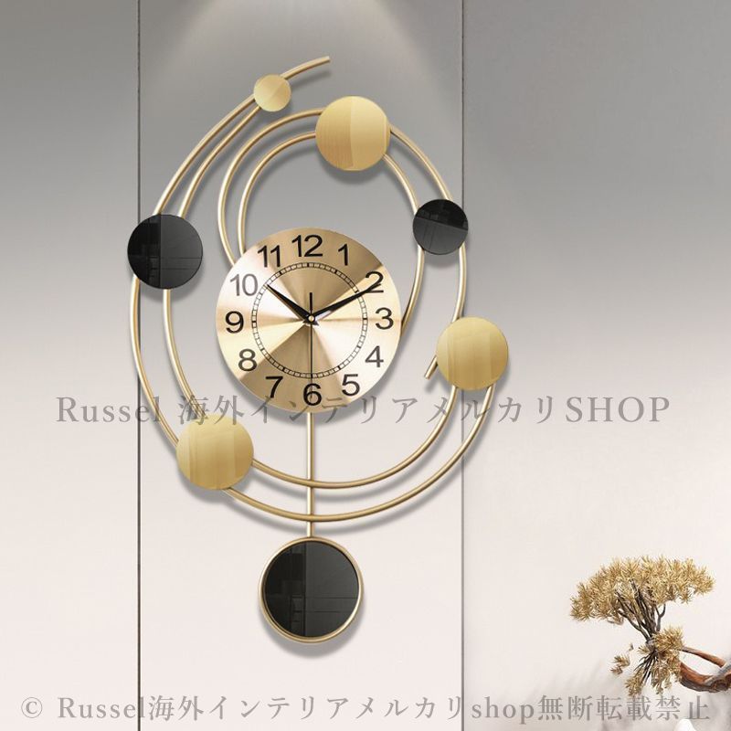 壁掛け時計 ウォールクロック アナログ時計 北欧 大きい デザイン 目立つ リビングルーム ダイニングルーム レストラン ショップ ゴールド サイレント 静音 贈り物