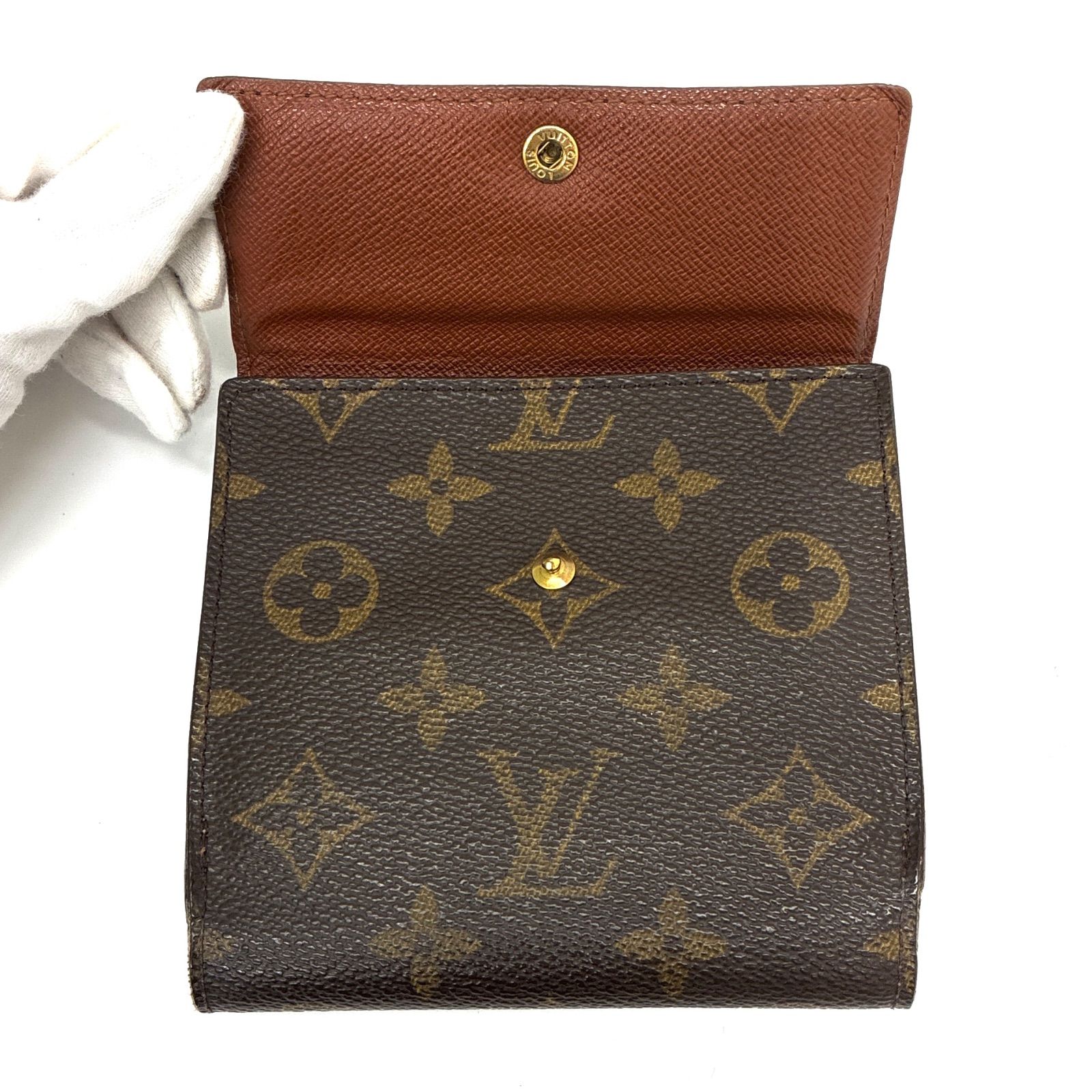 極 美品 LOUIS VUITTON ルイヴィトン ヴィンテージ ポルトモネ ビエ モノグラム レザー 三つ折り財布 ミニ ウォレット ブラウン 57264 ◇LOUIS VUITTON◇ルイヴィトン モノグラム ポルトモネビエカルト