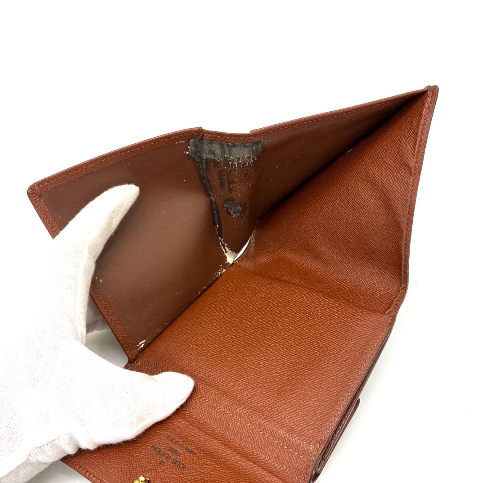 極 美品 LOUIS VUITTON ルイヴィトン ヴィンテージ ポルトモネ ビエ モノグラム レザー 三つ折り財布 ミニ ウォレット ブラウン 57264 ◇LOUIS VUITTON◇ルイヴィトン モノグラム ポルトモネビエカルト