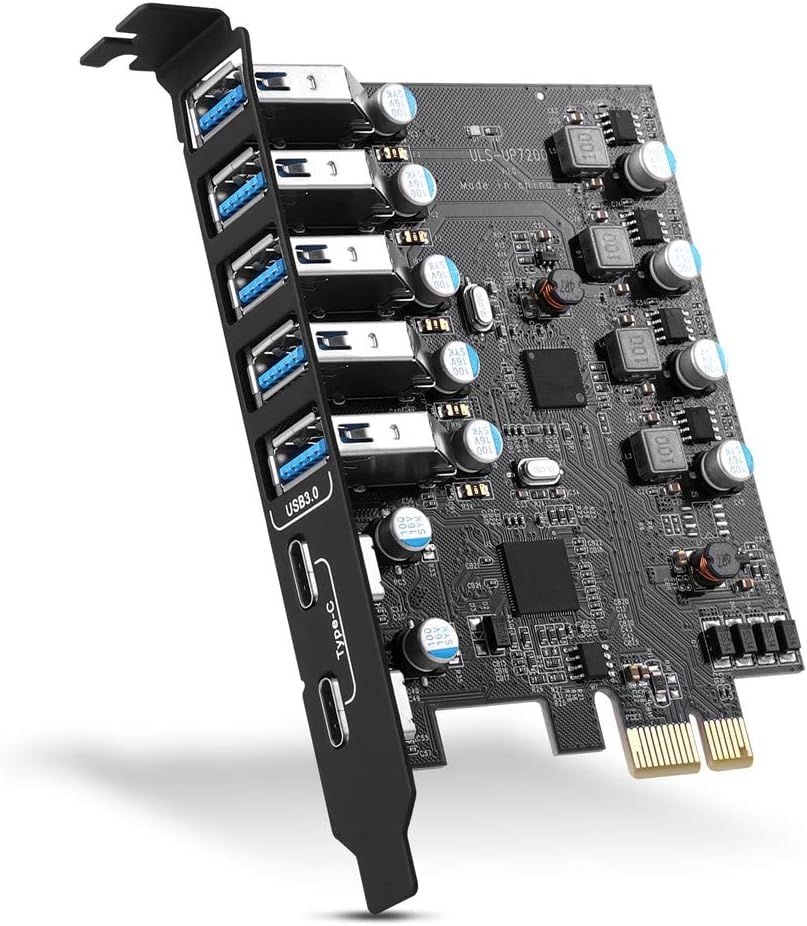 Farboko USB 3.0 PCI-E 拡張カード、7ポート (2x USB-C、5x USB-A)、デスクトップPC用内蔵USB3ハブコンバーター