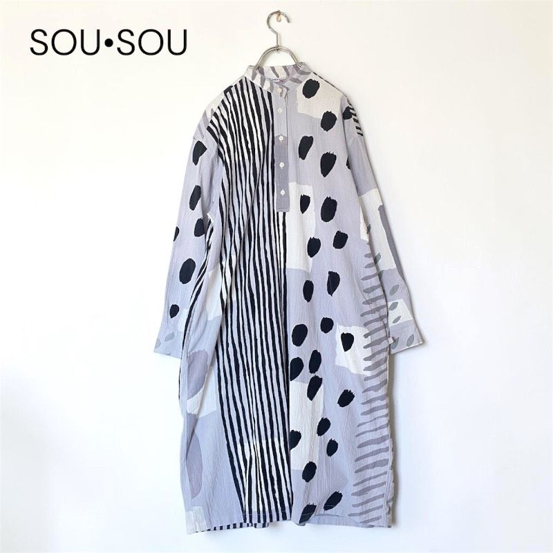 美品 SOUSOU ソウソウ Yousou. 高島縮 グランシャツワンピース 路地