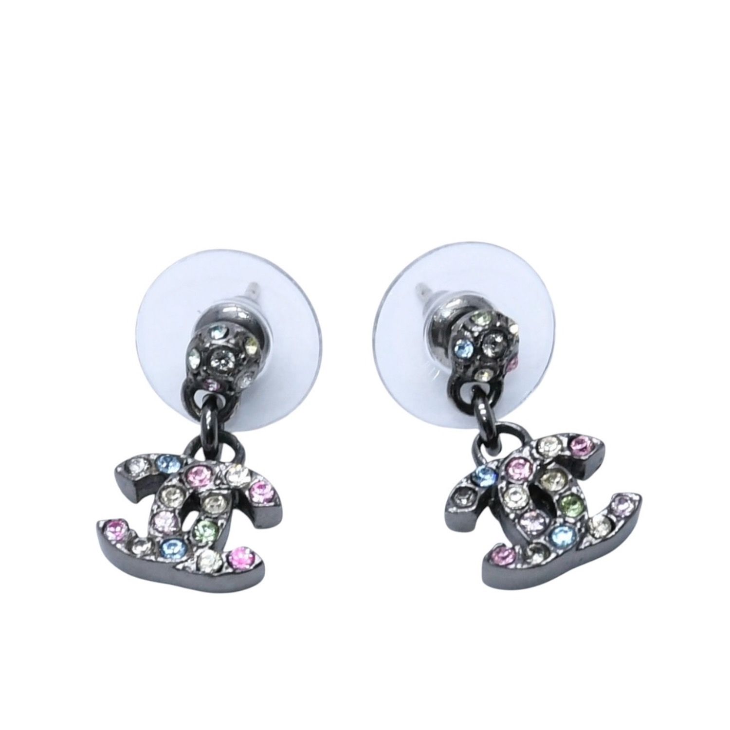 極美品 CHANEL シャネル ピアス マルチラインストーン ドロップ ココ