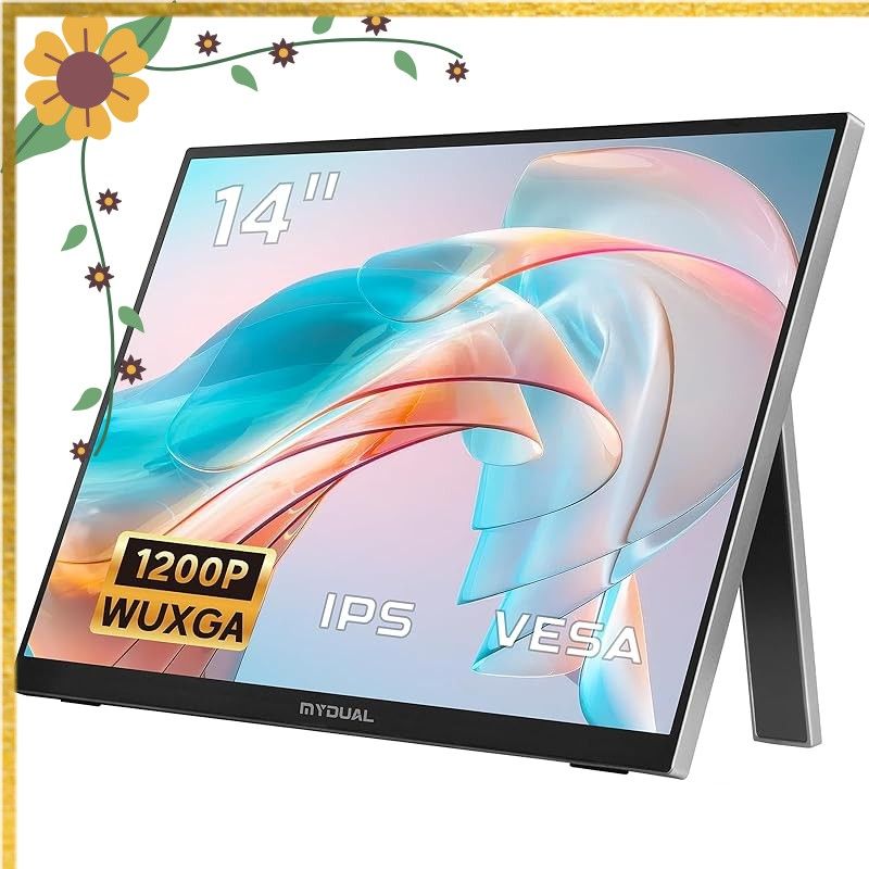 MyDual モバイルモニター 14インチ vesa 軽量 1920*1200 モバイルディスプレイ ポータブルモニター 自立式 非光沢IPS液晶パネル 薄型 USB Type-C miniHDMI スマートフォン/PS4/PS5/XBOX/Switch/PC