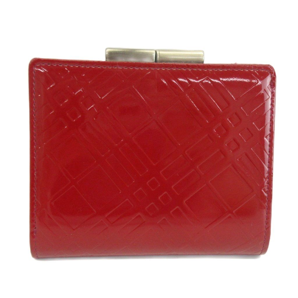 BURBERRY エナメル財布 RED バーバリー BURBERRY 財布 二つ折り がま口 エナメル レザー チェック