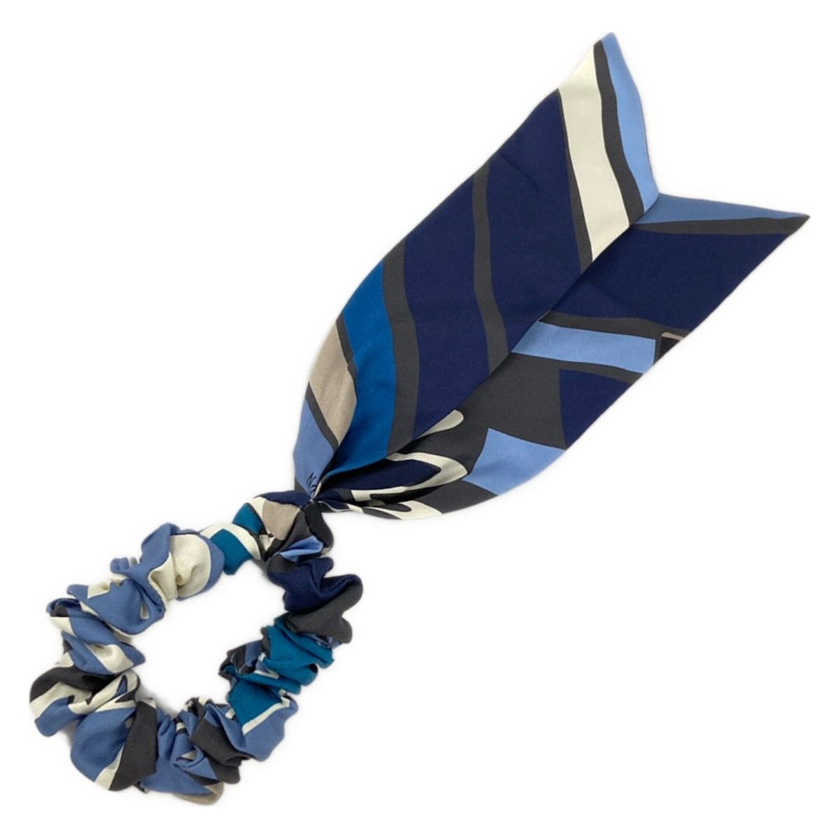 HERMES シルクシュシュ 青系 HERMES(エルメス) シュシュ美品 - シルク ライトブルー×ダークネイビー