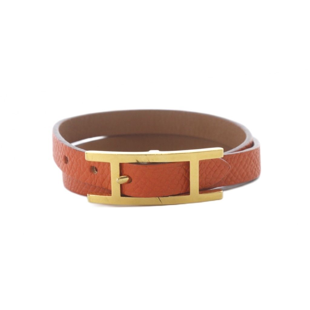 エルメス HERMES ビーアピドゥブルトゥール XSブレスレット オレンジ ゴールド色