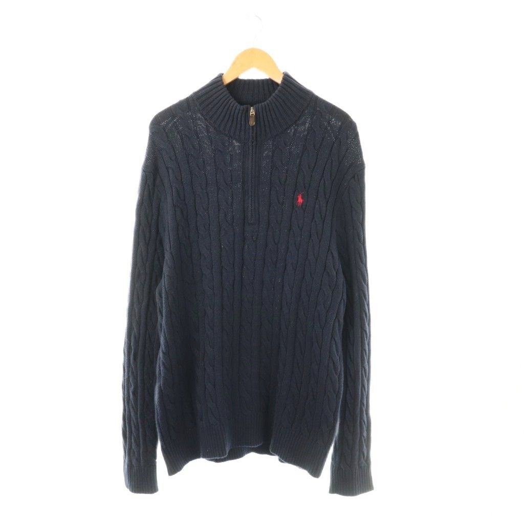 ポロ ラルフローレン POLO RALPH LAUREN ハーフジップ ケーブルニット セーター XXL ネイビー /DF ■OS