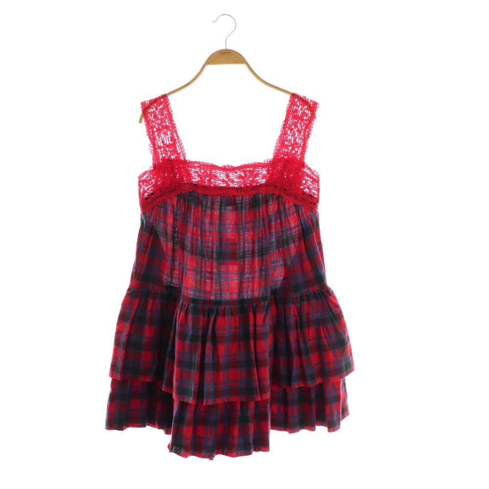 ホリデイ holiday KUMA LACE CHECK VOLUME MINI DRESS ワンピース チュニック ノースリーブ ONE SIZE レッド マルチカラー /ES ■OS ■SH