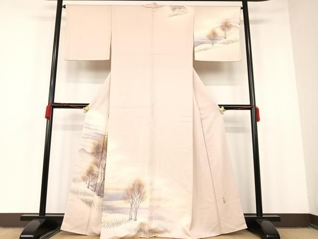 MO2-00137 草木染友禅作家　小山仁郎　訪問着　遠山樹林文　暈し染め　正絹　逸品