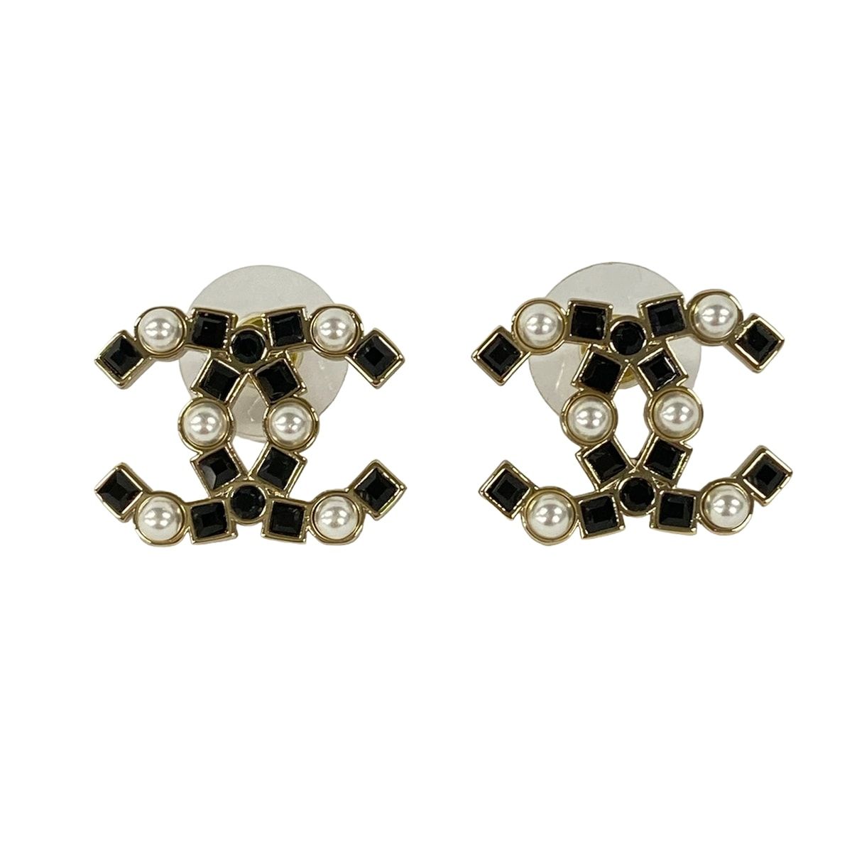 CHANEL(シャネル) ピアス美品 ココマーク ゴールド×黒×アイボリー