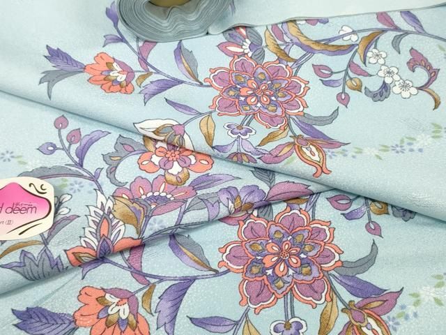 平和屋着物●小紋　反物　着尺　型染　舞蝶更紗花文　逸品　未使用　DABC1025zzz 平和屋着物▽小紋 反物 着尺 更紗花文 逸品 未使用 DABD8154zzzの通販