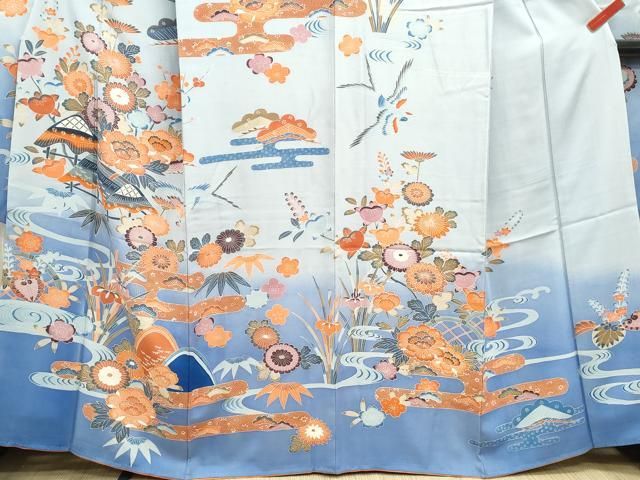 平和屋着物□豪華振袖 型染め 花鳥風景文 暈し染め 正絹 逸品
