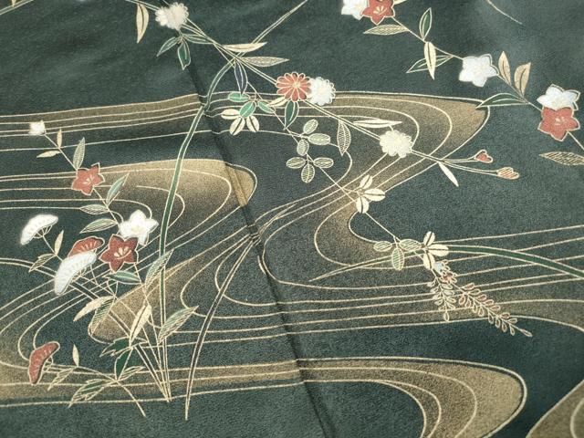 平和屋着物●上質な色無地　流水唐草地紋　萱草色　正絹　逸品　未使用　BAAW3637mz 平和屋着物□訪問着 流水草花文 暈し染め 金彩 正絹 逸品 DABF4859qa