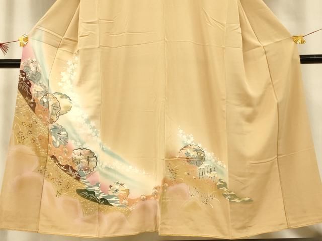 平和屋着物□訪問着 雪輪花鳥風景文 暈し染め 金彩 正絹 逸品