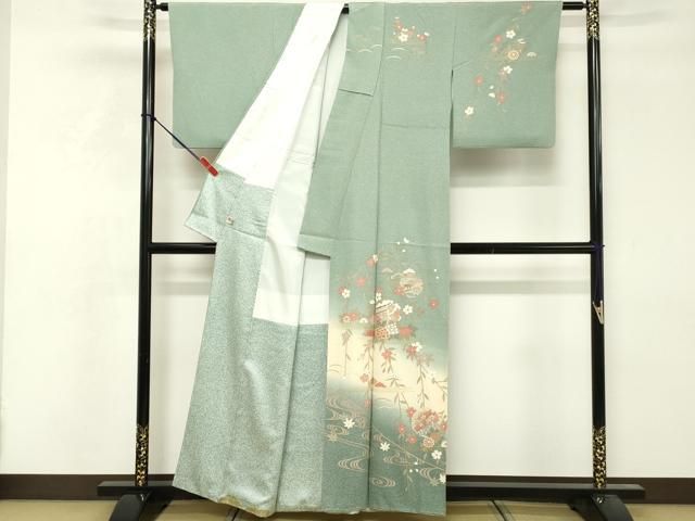 平和屋着物●上質な小紋　雪輪花文　蛍暈し　金銀彩　正絹　逸品　未使用　CABC2366ut 平和屋着物□訪問着 駒刺繍 雪輪花文 暈し染め 金彩 正絹 逸品