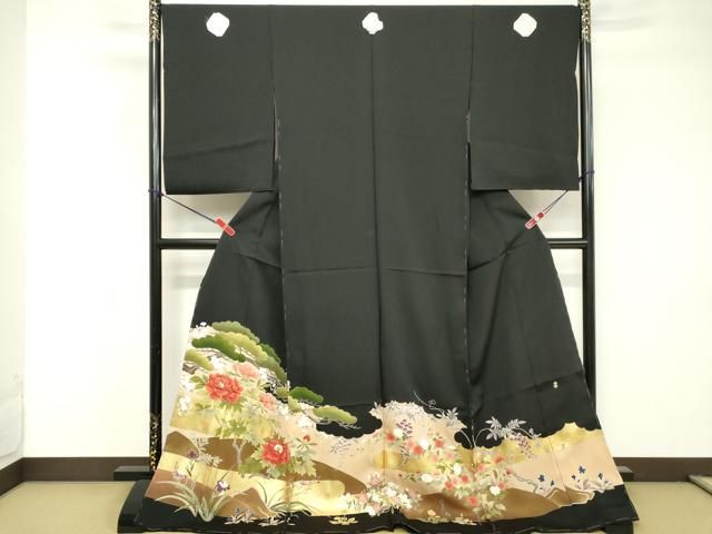 平和屋着物□京友禅作家 倉田泰波 黒留袖 草花文 金彩 仮絵羽 正絹