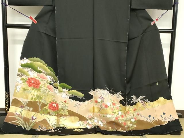 平和屋着物□京友禅作家 倉田泰波 黒留袖 草花文 金彩 仮絵羽 正絹