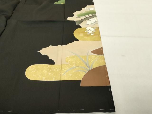 平和屋着物●極上　京友禅作家　倉田泰波　色留袖　解蟹五万歳　蟹亀図　金彩　墨色地　紙・コピー用紙付き　逸品　CZAA4780s6 平和屋着物○極上 京友禅作家 倉田泰波 色留袖 解蟹五万