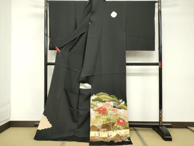 平和屋着物●京友禅作家　倉田泰波　色留袖　能舞　尾長鳥花文　金彩　正絹　逸品　CABE6906ut 平和屋着物○京友禅作家 倉田泰波 色留袖 能舞 尾長鳥花文 金彩 正絹