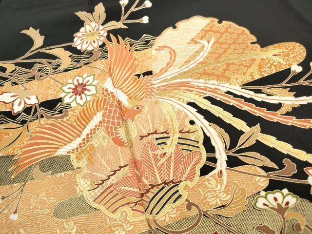 平和屋着物●極上　振袖　雪輪舞桜文　暈し染め　黒地　金彩　やまと誂製　逸品　CYAA4472s6 平和屋着物○豪華振袖 総絞り 駒刺繍 草花丸文 黒地 金彩 正絹 逸品