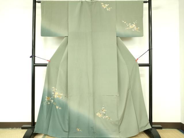 平和屋着物●豪華振袖　螺鈿　色無地　深緑色　正絹　逸品　DABA4582az 平和屋着物○豪華振袖 螺鈿 色無地 深緑色 正絹 逸品 DABA4582az