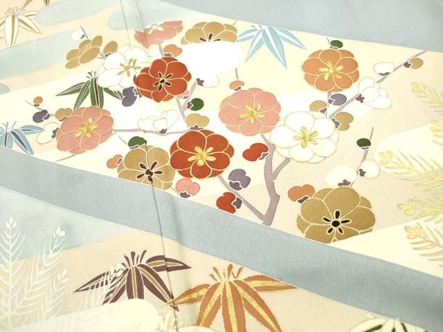 平和屋着物●豪華色留袖　友禅　駒刺繍　誰が袖風景花文　暈し染め　金彩　鈴乃屋扱い　正絹　逸品　未使用　AABG5428cs 平和屋着物□豪華色留袖 駒刺繍 エ霞笹梅文 金彩 正絹 逸品 DABF4914qa