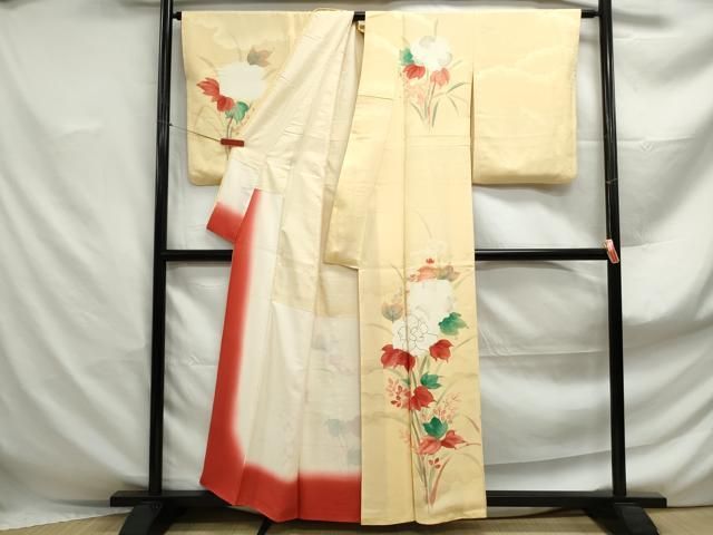 平和屋着物□訪問着 手描き 駒刺繍 草花文 正絹 逸品 DABF4917qa