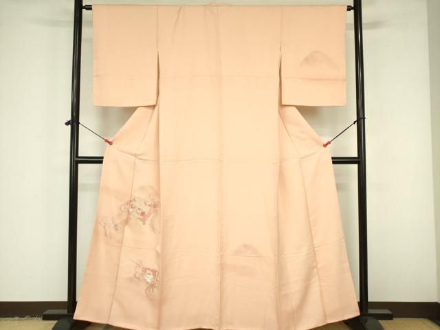 平和屋着物▽訪問着 総刺繍 鴛鴦扇面花文 暈し染め 正絹 逸品