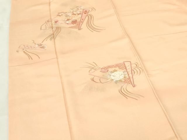 平和屋着物▽訪問着 総刺繍 鴛鴦扇面花文 暈し染め 正絹 逸品