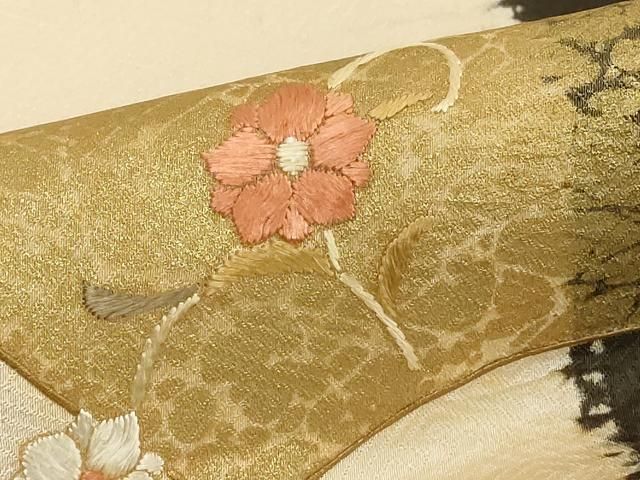 平和屋着物●訪問着　刺繍　絞り　地紙重ね花文　金彩　正絹　逸品　CABB0179gh 平和屋着物○訪問着 刺繍 絞り 地紙重ね花文 金彩 正絹 逸品