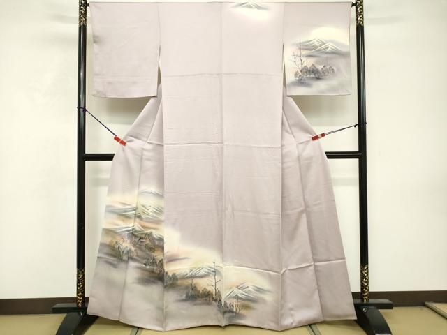 平和屋着物●訪問着　紬地　手描き　遠山風景文　正絹　逸品　未使用　BAAW0895hj 平和屋着物□訪問着 手描き 遠山風景文 暈し染め 正絹 逸品 DABF4463cd