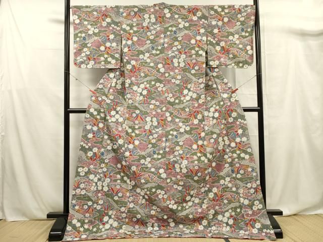 平和屋着物▽小紋　単衣　辻が花　洗える着物　AAAW7601fy 平和屋着物□上質な小紋 紬地 辻が花 ロング丈 正絹 逸品 未使用
