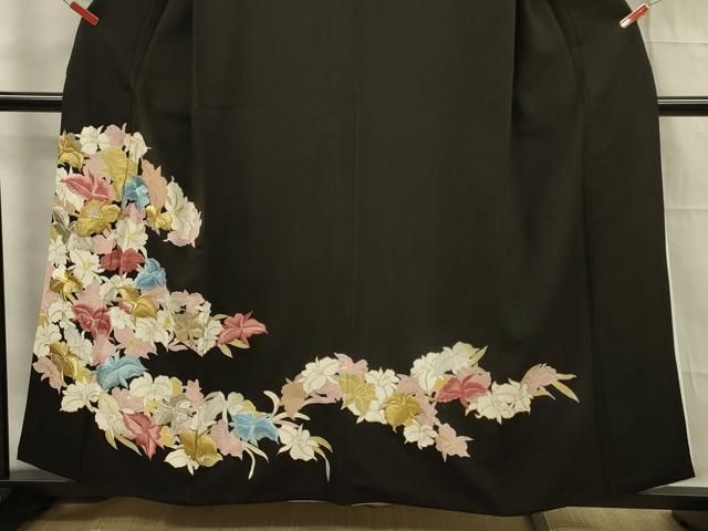 平和屋着物＃羽織　総刺繍　流水草花文　黒地　正絹　逸品　未使用　CABE5509in 平和屋着物＃羽織 総刺繍 流水草花文 黒地 正絹 逸品 未使用 CABE5509in