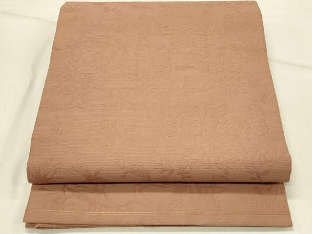 平和屋着物◎八寸名古屋帯　紬地　狩猟文　ときがら茶色　正絹　逸品　DABE3983qp