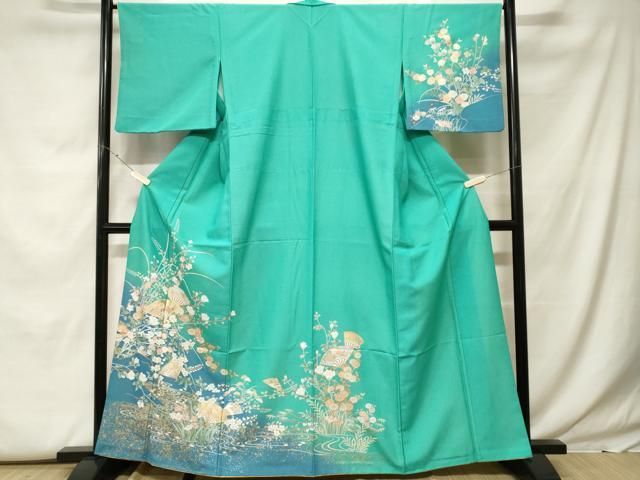 平和屋着物■訪問着　流水扇面枝花文　暈し染め　金彩　胴抜き仕立て　洗える着物　CABF9846ev