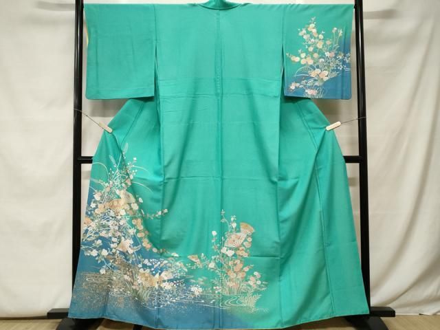 平和屋着物■訪問着　扇面流水枝花文　暈し染め　金彩　胴抜き仕立て　洗える着物　CABF9851ev