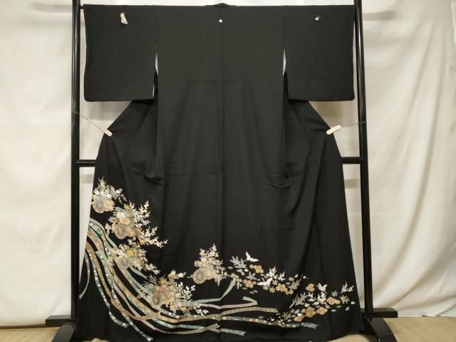 平和屋着物■豪華黒留袖　刺繍　鬘帯花車文　正絹　逸品　CABF9855ev
