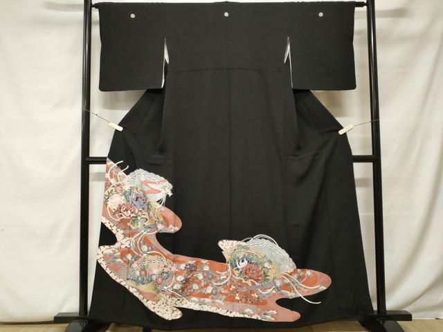 平和屋着物■豪華黒留袖　檜扇花文　金彩　正絹　逸品　CABF9859ev